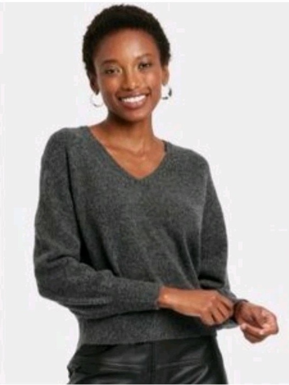 A New Day Classic Women's Grey V-Neck Knit Sweater Size XS